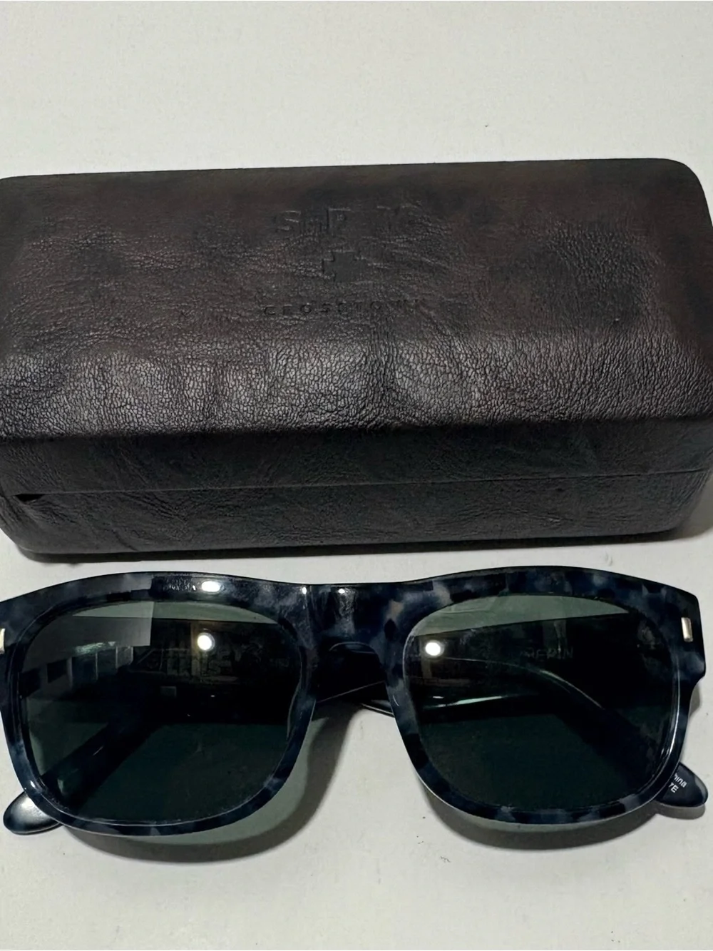 SPY Men's Tortoiseshell Blue Frame Sunglasses with Dark Green Lenses